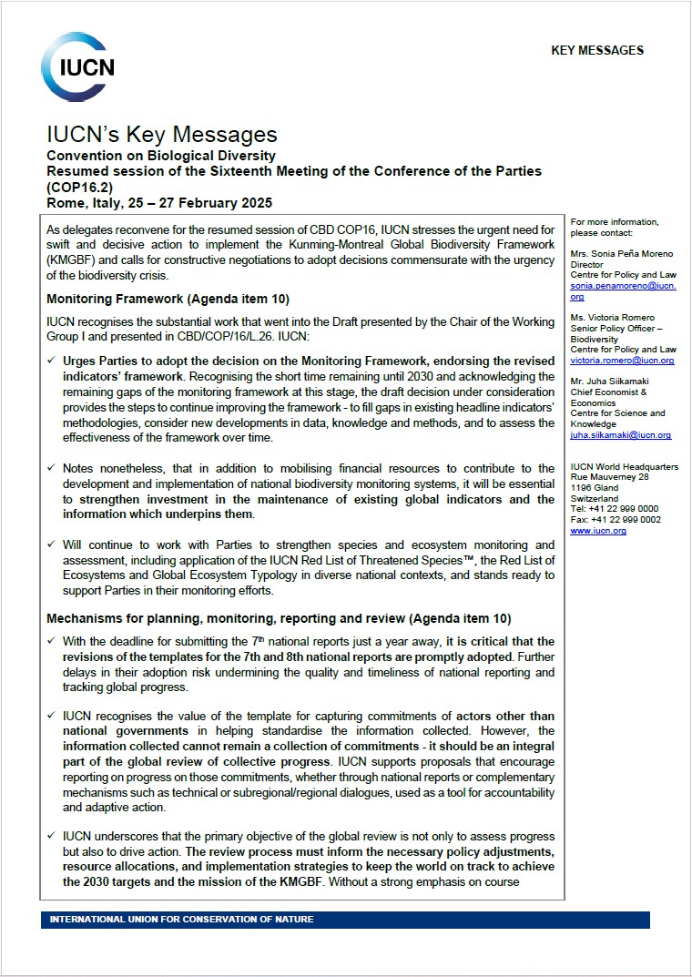 IUCN Key messages for resumed CBD COP16 thumbnail