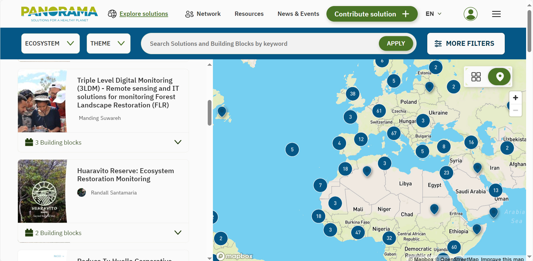 Screenshot new Panorama portal with map