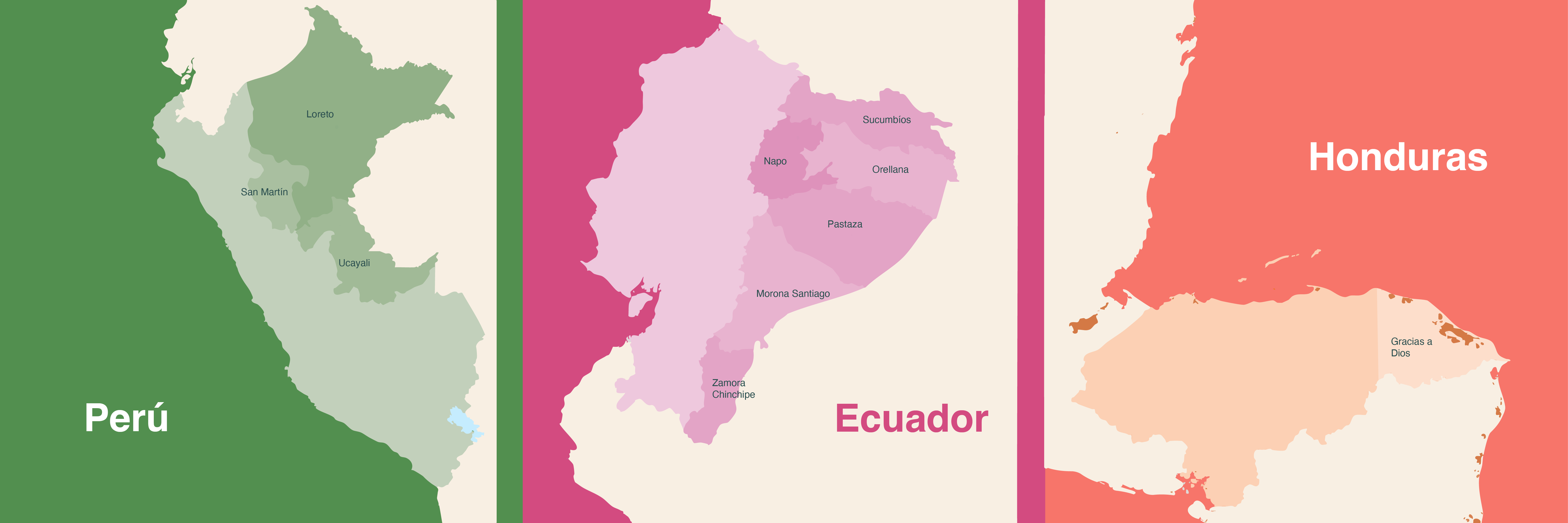 Infografía de áreas de intervención en los 3 países